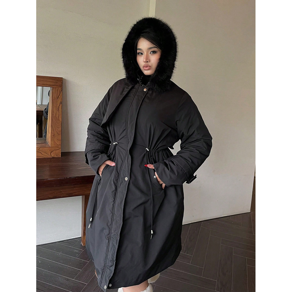 Plus Size Women Jacket, Hooded Furry Coat, Windproof Thickened Warm Fashion, Plush Cotton Clothes