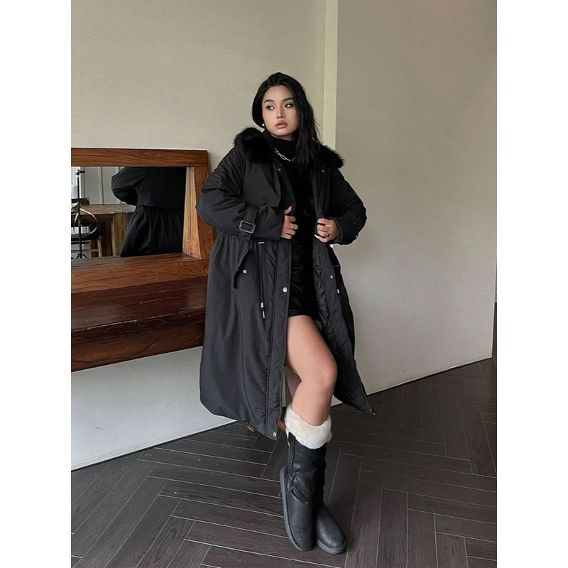 Plus Size Women Jacket, Hooded Furry Coat, Windproof Thickened Warm Fashion, Plush Cotton Clothes
