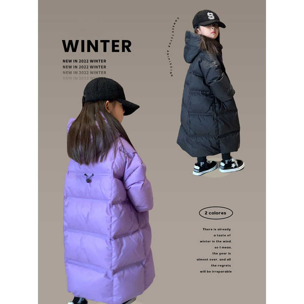Kids Waterproof Heat Parka, Winter Clothing For Girls, Overknee Length Down Jacket with Hood