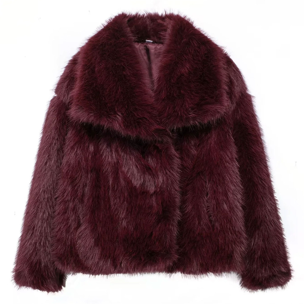 Elegant Women's Faux Fur Coat, Warm Fluffy Jacket, Long Sleeve Lapel Outerwear, Loose High Street Fashion for Autumn
