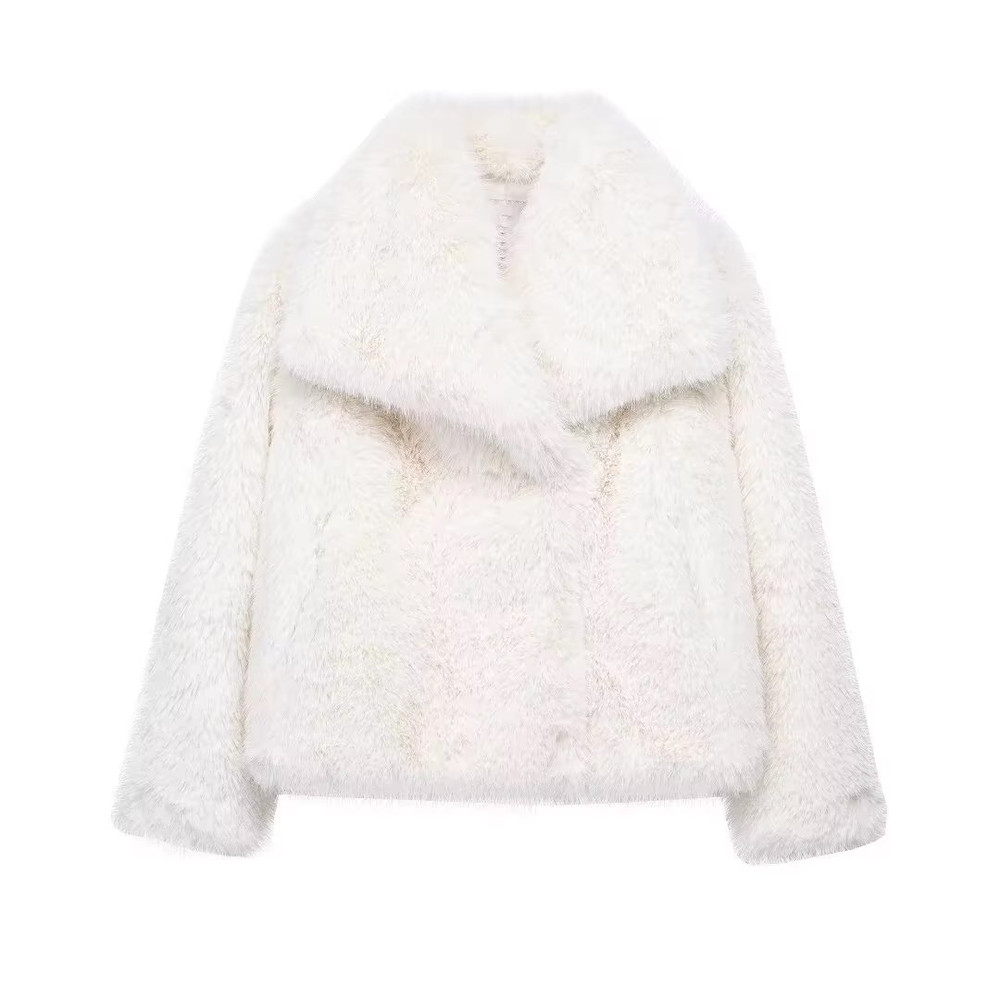 Elegant Women's Faux Fur Coat, Warm Fluffy Jacket, Long Sleeve Lapel Outerwear, Loose High Street Fashion for Autumn