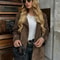 Womens Brown Imitation Deer Fur Coat Chic Lapel Double Breasted Long Sleeve Windbreaker High Street 1