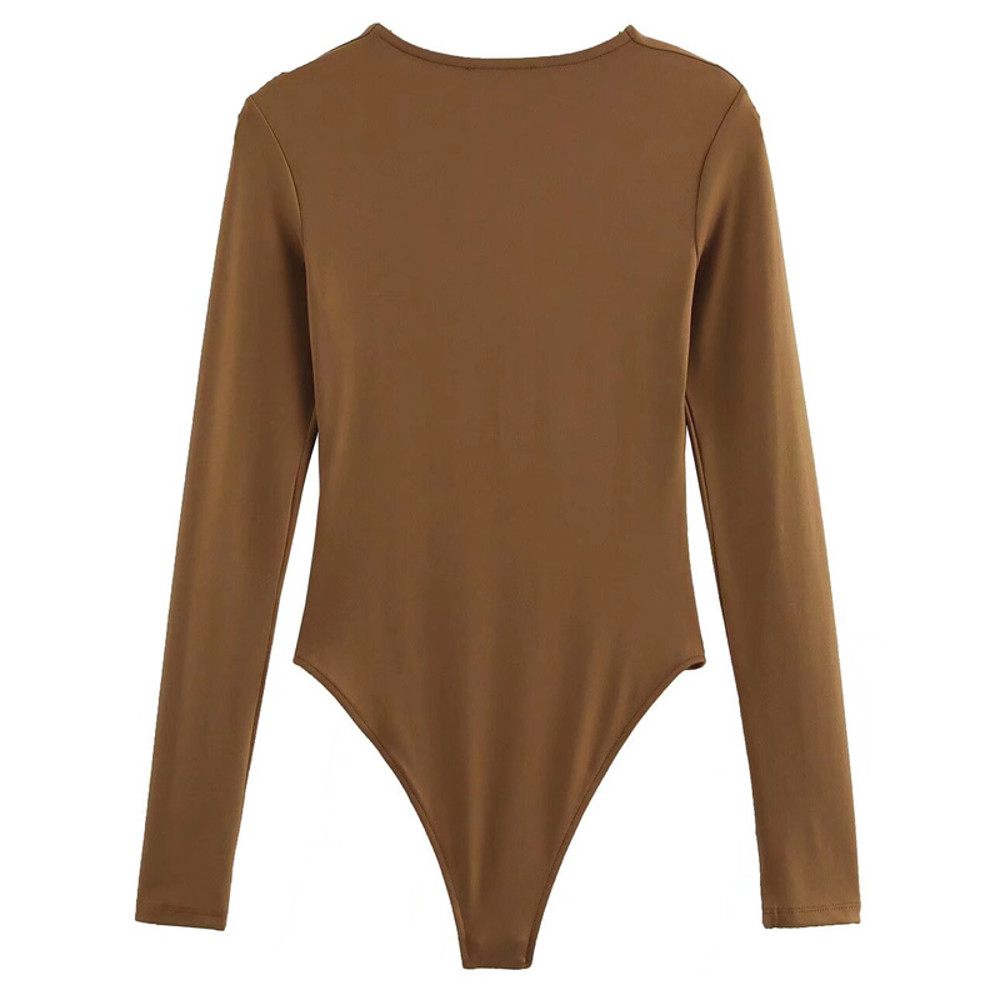Brown Top Bodysuit Women Sexy Long Sleeve Body Black Spandex Bodysuit Resort Thongs Rave Oufit 2