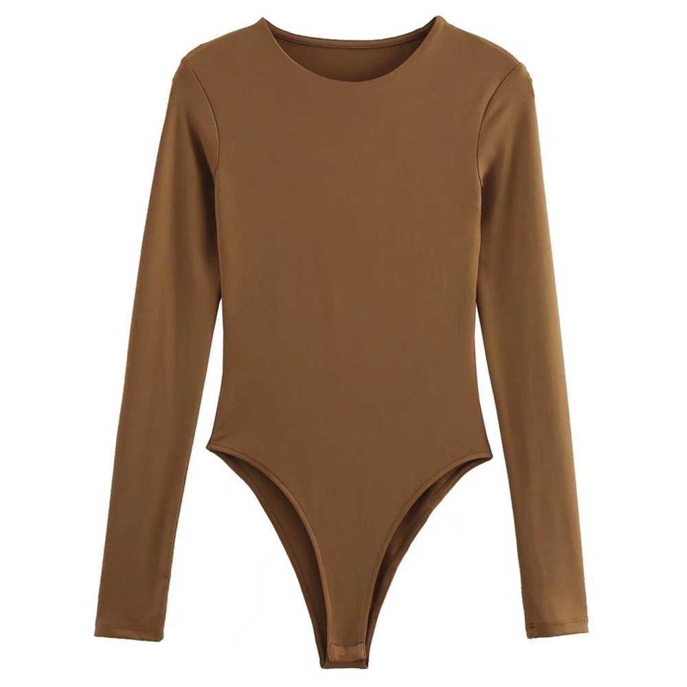 Brown Top Bodysuit Women Sexy Long Sleeve Body Black Spandex Bodysuit Resort Thongs Rave Oufit 6