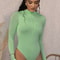 Solid Zipper Bodycon Bodysuit For Women Sexy Mock Neck Long Sleeve Basic Fashion Slim Bodysuits For 4