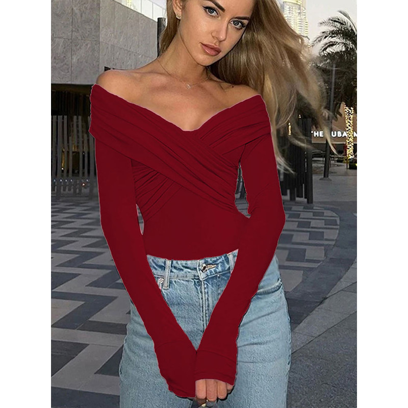 Spring Red Womens Bodysuit Sexy Backless Corset Top Slim Fashion Long Sleeve Romper 0