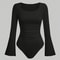 Women's Solid Color Bodysuit, Casual Long Sleeve Blouse, Ruched Flare Jumpsuit for Autumn Winter Streetwear