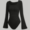Women's Solid Color Bodysuit, Casual Long Sleeve Blouse, Ruched Flare Jumpsuit for Autumn Winter Streetwear