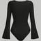 Women's Solid Color Bodysuit, Casual Long Sleeve Blouse, Ruched Flare Jumpsuit for Autumn Winter Streetwear