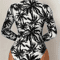 Womens Palm Tree Print Swimsuit Sexy Long Sleeve Bikini Set High Stretch Swimwear Black And White B 1