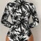 Womens Palm Tree Print Swimsuit Sexy Long Sleeve Bikini Set High Stretch Swimwear Black And White B 1