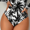 Womens Palm Tree Print Swimsuit Sexy Long Sleeve Bikini Set High Stretch Swimwear Black And White B 2