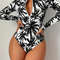 Womens Palm Tree Print Swimsuit Sexy Long Sleeve Bikini Set High Stretch Swimwear Black And White B 4