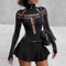 Gothic Punk Streetwear Bodysuit Sexy Hollow Out High Collar Bodycon Long Sleeves T Shirt For Women 5