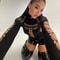 Gothic Punk Streetwear Bodysuit Sexy Hollow Out High Collar Bodycon Long Sleeves T Shirt For Women 3