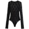 Sexy Black Lace Bodysuit For Women Chic Hollow Out Design Long Sleeves High Spandex Lingerie 0