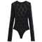 Sexy Black Lace Bodysuit For Women Chic Hollow Out Design Long Sleeves High Spandex Lingerie 1