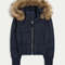 Womens Faux Fur Hooded Jacket, Quilted Cropped Coat, Winter Fashion Outerwear with Zipper Pockets