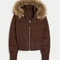 Womens Faux Fur Hooded Jacket Quilted Cropped Coat Winter Fashion Outerwear With Zipper Pockets 6