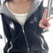 Cute Cat Ear Hooded Jacket Women Y2k Black Plaid Coat Autumn Loose Fit Zipper Top Mujer Fashion 1