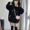 Cute Cat Ear Hooded Jacket Women Y2k Black Plaid Coat Autumn Loose Fit Zipper Top Mujer Fashion 3