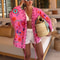 Womens Pink Embroidered Short Coat Casual Cotton Linen Jacket Long Sleeve V Neck Lace Up Outerwear 0