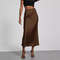 Elegant Satin Midi Skirt, Versatile Solid Color Long Dress, European Style with Bright Light Sensation