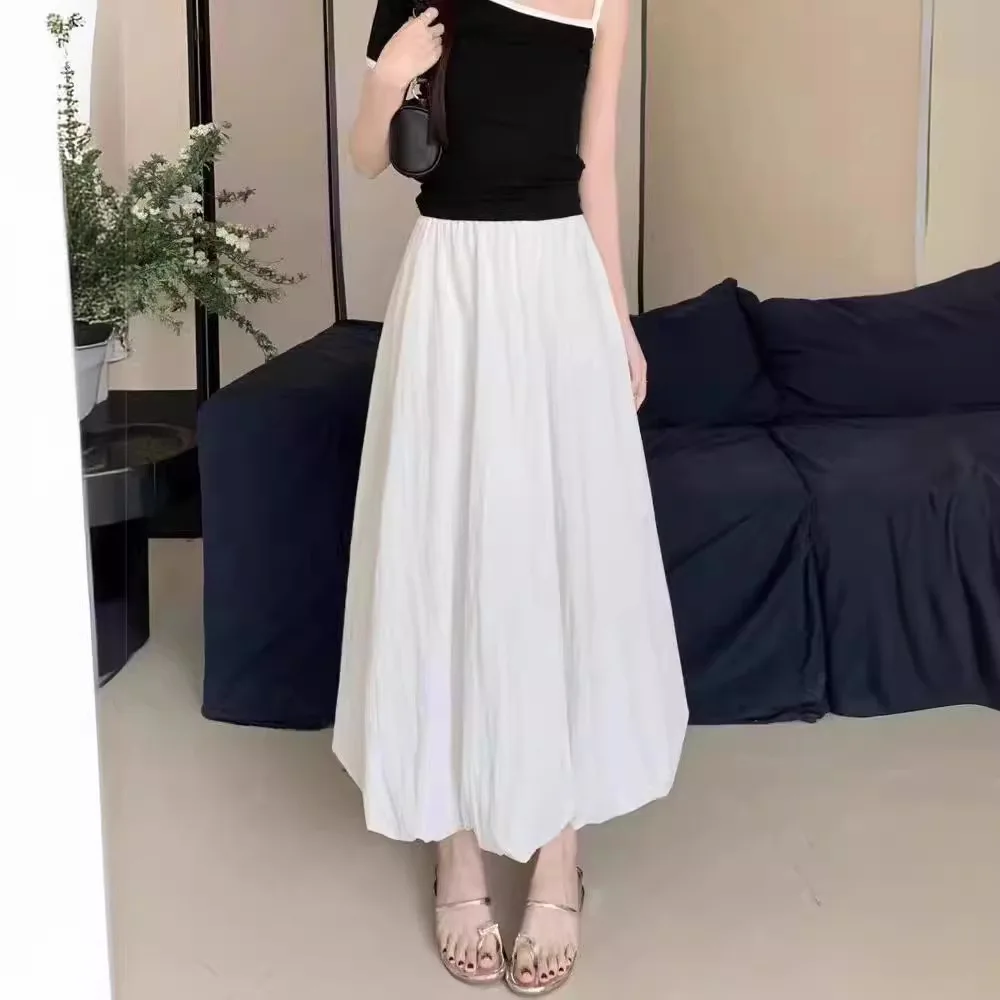 Balloon Skirt Pleated Dress Womens Mid Length Dress Early Spring Fashion Multi Pleat Design 0