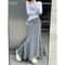 Spring Summer Casual Skirt, Laid Back Grey Elastic Waist, Slimming Long Skirt with Simple Drape Fish Tail