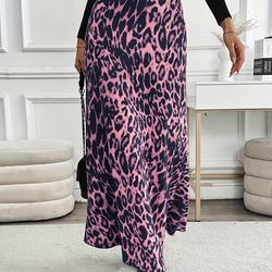 plus size autumn skirt, women's a-line mid-length skirt, flowy high waist tummy control style