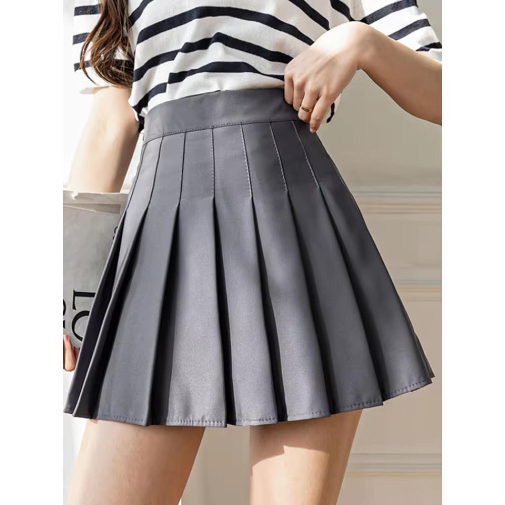 High Waist Pleated Skirt, A Line Mini Skirt, Womens White and Black Fashion Skirt, JK Student Dance Skirt with Zipper