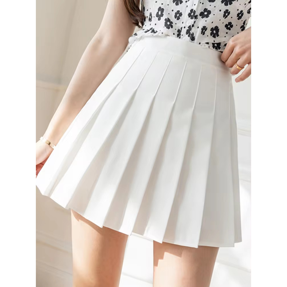 High Waist Pleated Skirt, A Line Mini Skirt, Womens White and Black Fashion Skirt, JK Student Dance Skirt with Zipper