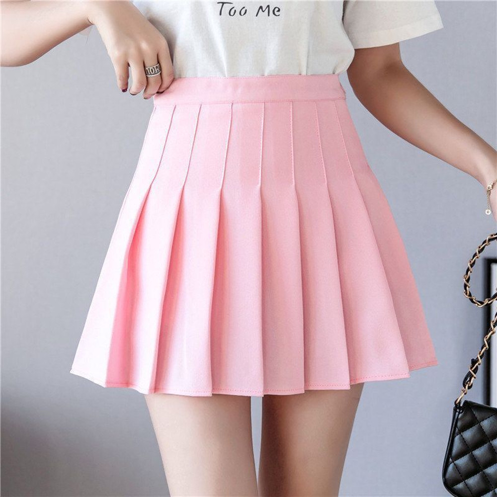High Waist Pleated Skirt, A Line Mini Skirt, Womens White and Black Fashion Skirt, JK Student Dance Skirt with Zipper