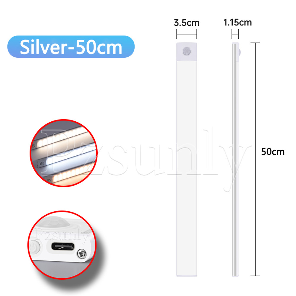 USB Rechargeable LED Bar Light, with Motion Sensor, for Kitchen Cabinet, Wardrobe, and Closet Lighting