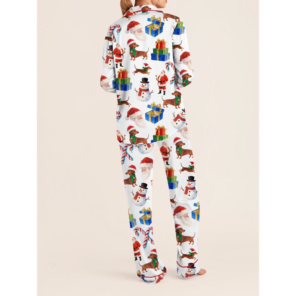 Christmas Women Pajama Set, Festive Long Sleeve Shirt and Pants, Cozy Holiday Sleepwear Loungewear with Bow, Dog