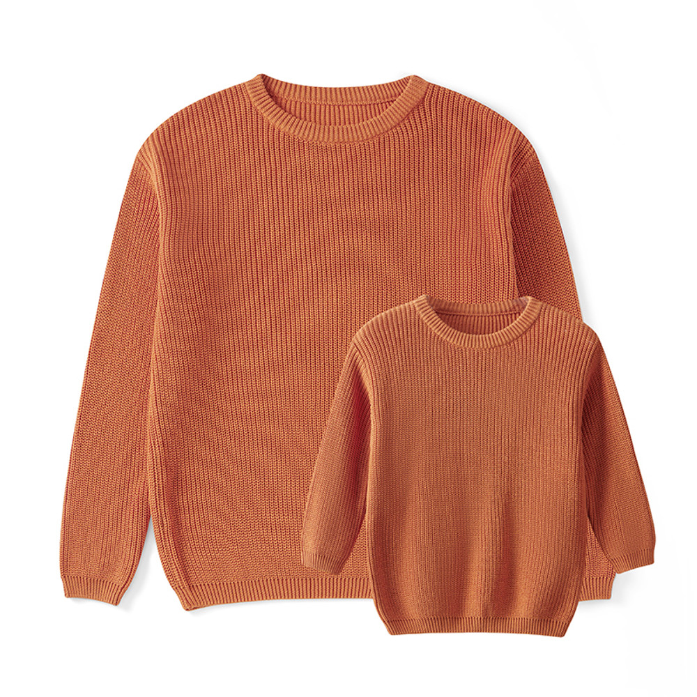 Sweaters, Chunky Knit Ribbed Tops, Solid Color Long Sleeve Round Neck, Autumn Winter Fashion