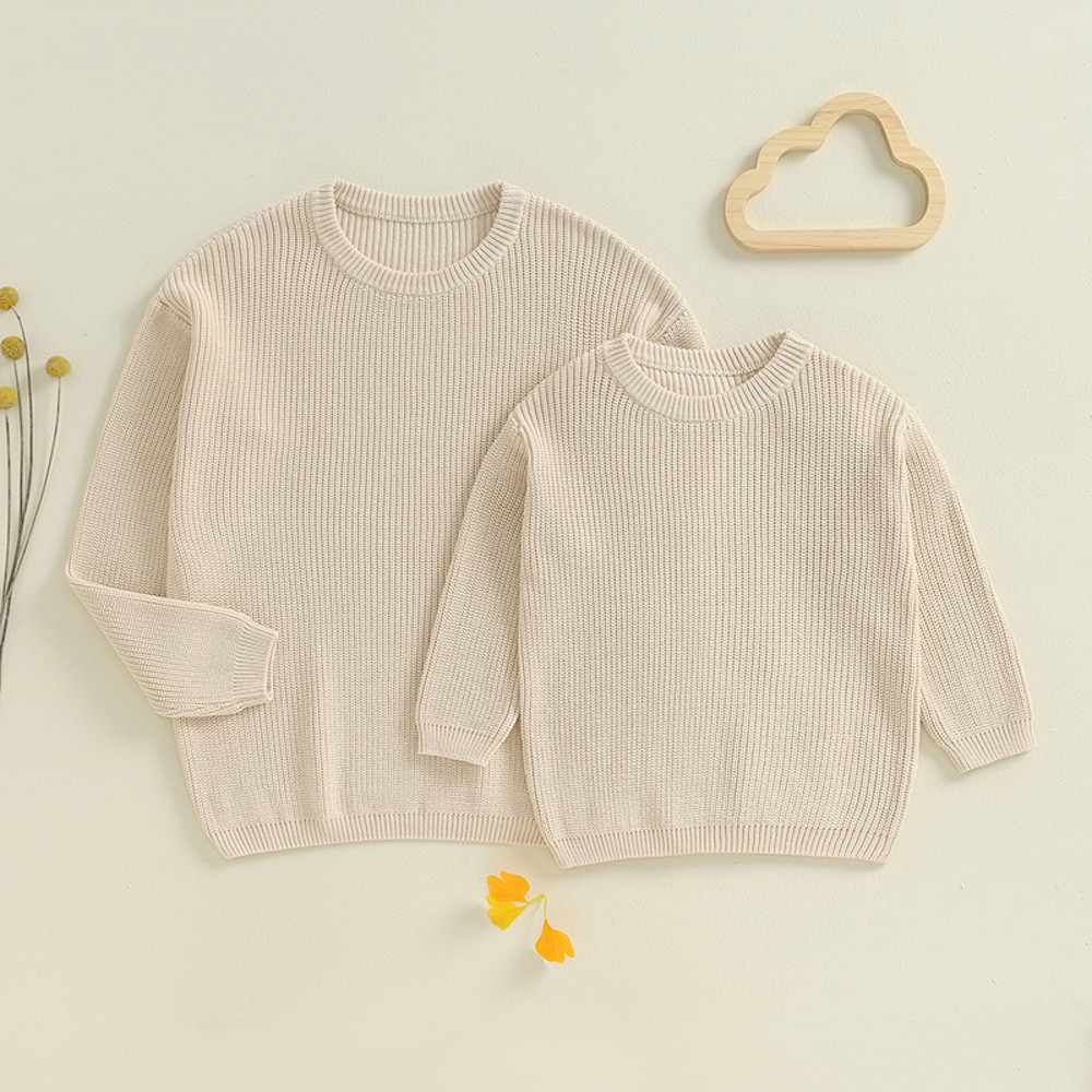 Sweaters, Chunky Knit Ribbed Tops, Solid Color Long Sleeve Round Neck, Autumn Winter Fashion