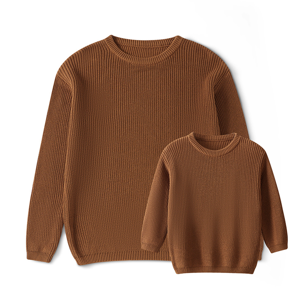 Sweaters, Chunky Knit Ribbed Tops, Solid Color Long Sleeve Round Neck, Autumn Winter Fashion