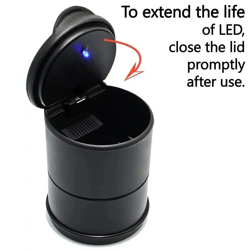 Portable Car LED Ashtray, Auto Interior Accessories, Cigarette Ashtray Holder, Spill Proof Garbage Storage Cup