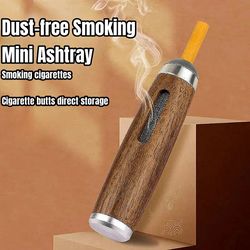 portable car ashtray, dust free smoking filter, mini walnut wooden mobile ashtray for cigar and cigarette accessories