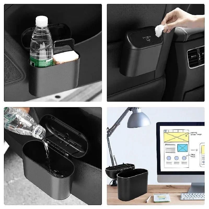 Universal Car Trash Can with Lid, Leakproof Vehicle Garbage Bin, Mini Auto Organizer for Home and Office