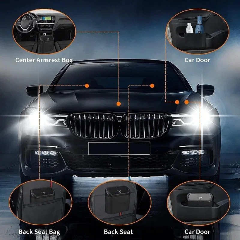 Universal Car Trash Can with Lid, Leakproof Vehicle Garbage Bin, Mini Auto Organizer for Home and Office