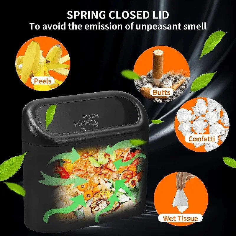 Universal Car Trash Can with Lid, Leakproof Vehicle Garbage Bin, Mini Auto Organizer for Home and Office