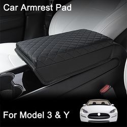 tesla model armrest cover, premium pu leather console pad, center storage box protection cushion