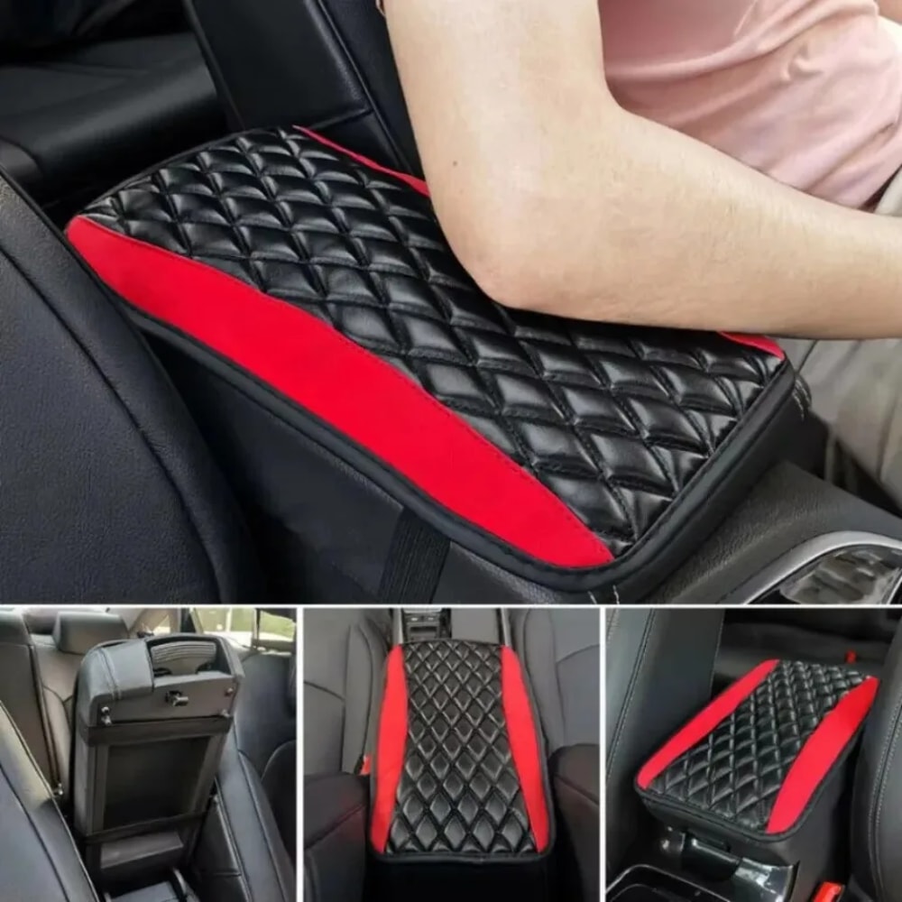 Universal Car Armrest Cover, 1pc Console Box Pad, Black and Red Interior Accessories