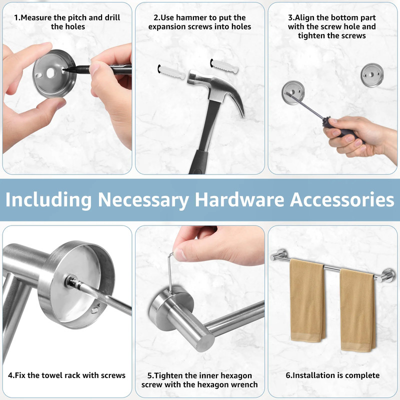 Adjustable Wall Mounted Towel Bar, Stainless Steel Retractable Towel Rack, Space Saving Bathroom Holder