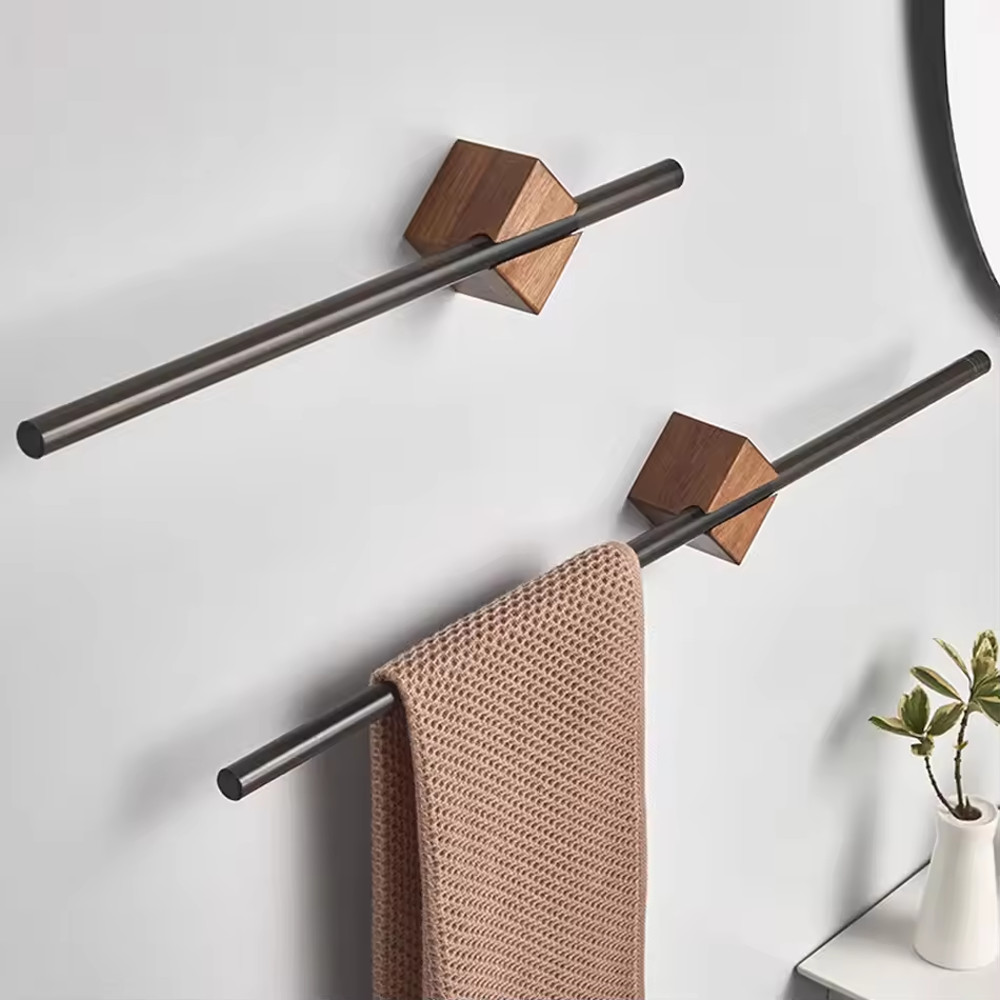 Space Saving Wood Towel Rack, Wall Hanging Bath Towel Holder, Aluminum Bathroom Shelf and Kitchen Storage Rack