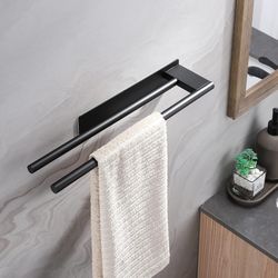 no drill towel rack, stainless steel black adhesive bar, for bathroom and kitchen