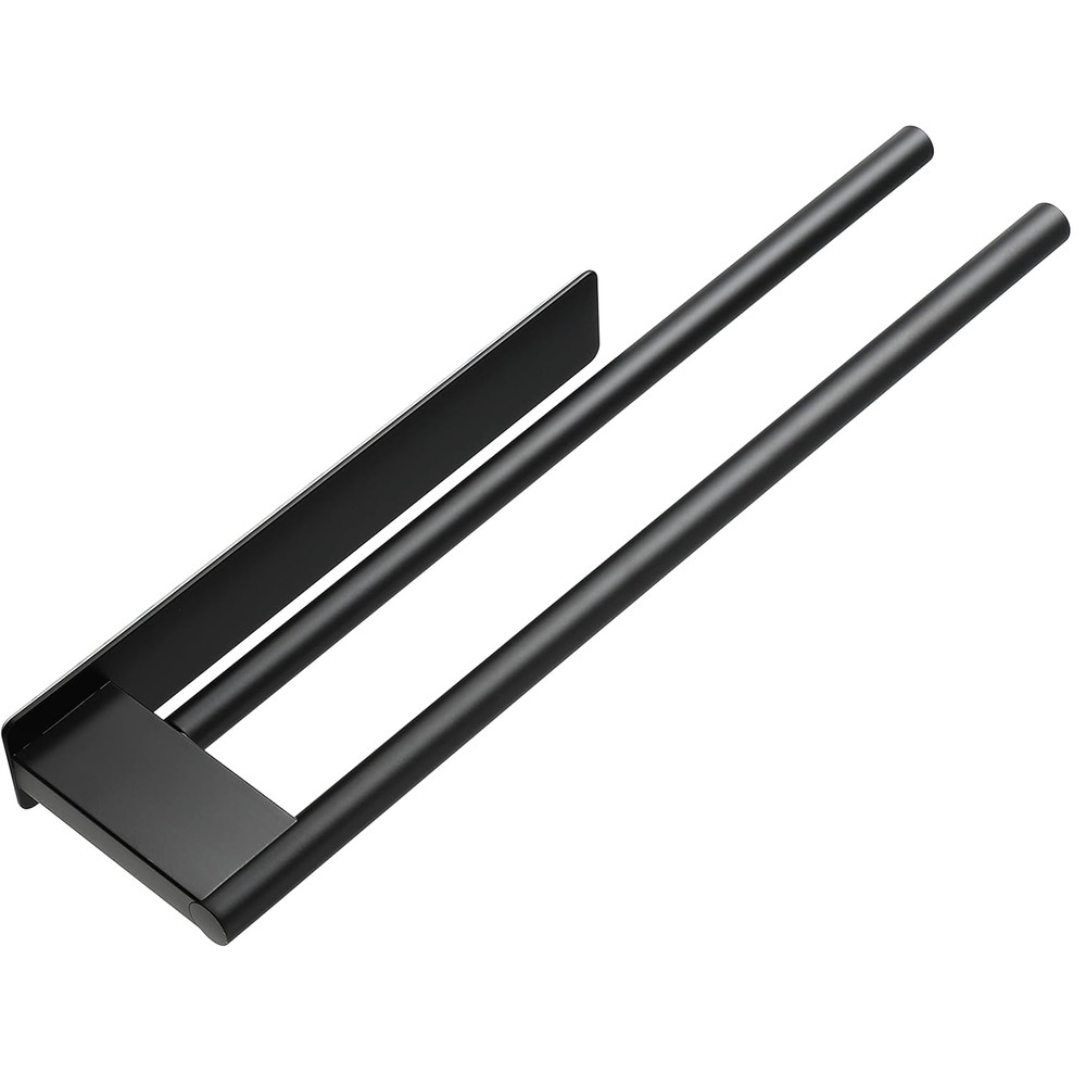 No Drill Towel Rack, Stainless Steel Black Adhesive Bar, for Bathroom and Kitchen