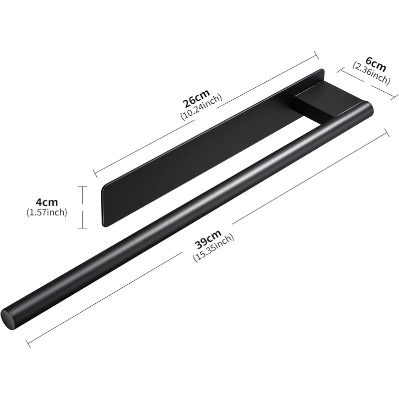 No Drill Towel Rack, Stainless Steel Black Adhesive Bar, for Bathroom and Kitchen